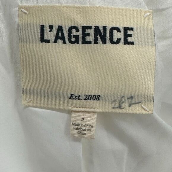 L’AGENCE Scarlet White Colorblock Tuxedo Crop Blazer Jacket Size 2 Satin Lapel - Picture 8 of 13